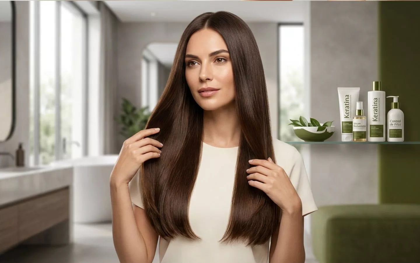 Mujer luce orgullos su cabello despues de ponerse keratina
