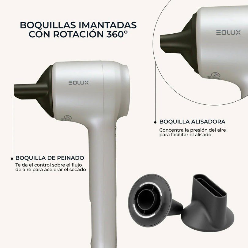 Secador de Pelo, iónico, sin aspas EX02 Eolux, Blanco