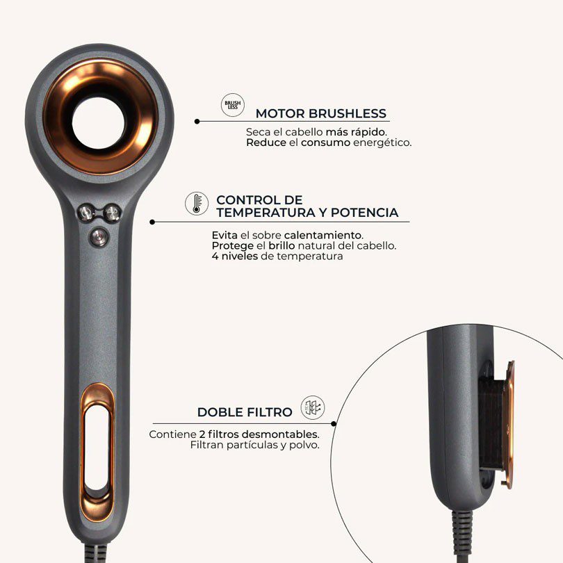 Secador de Pelo, iónico, sin aspas EX02 Eolux, Negro