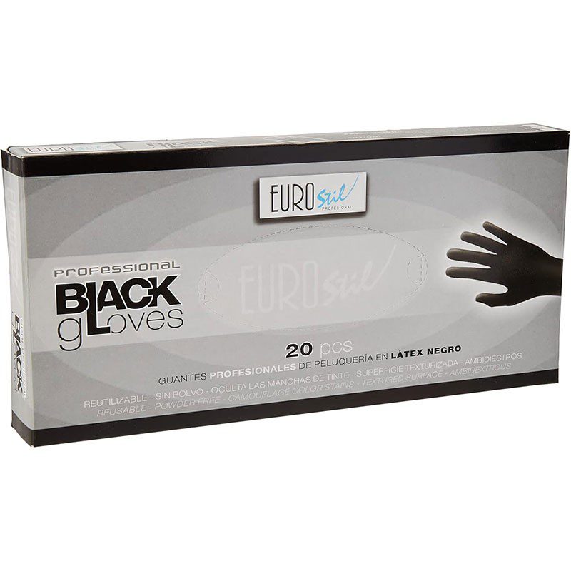 Guante Latex Negro Texturizados, Caja 20 guantes Eurostil