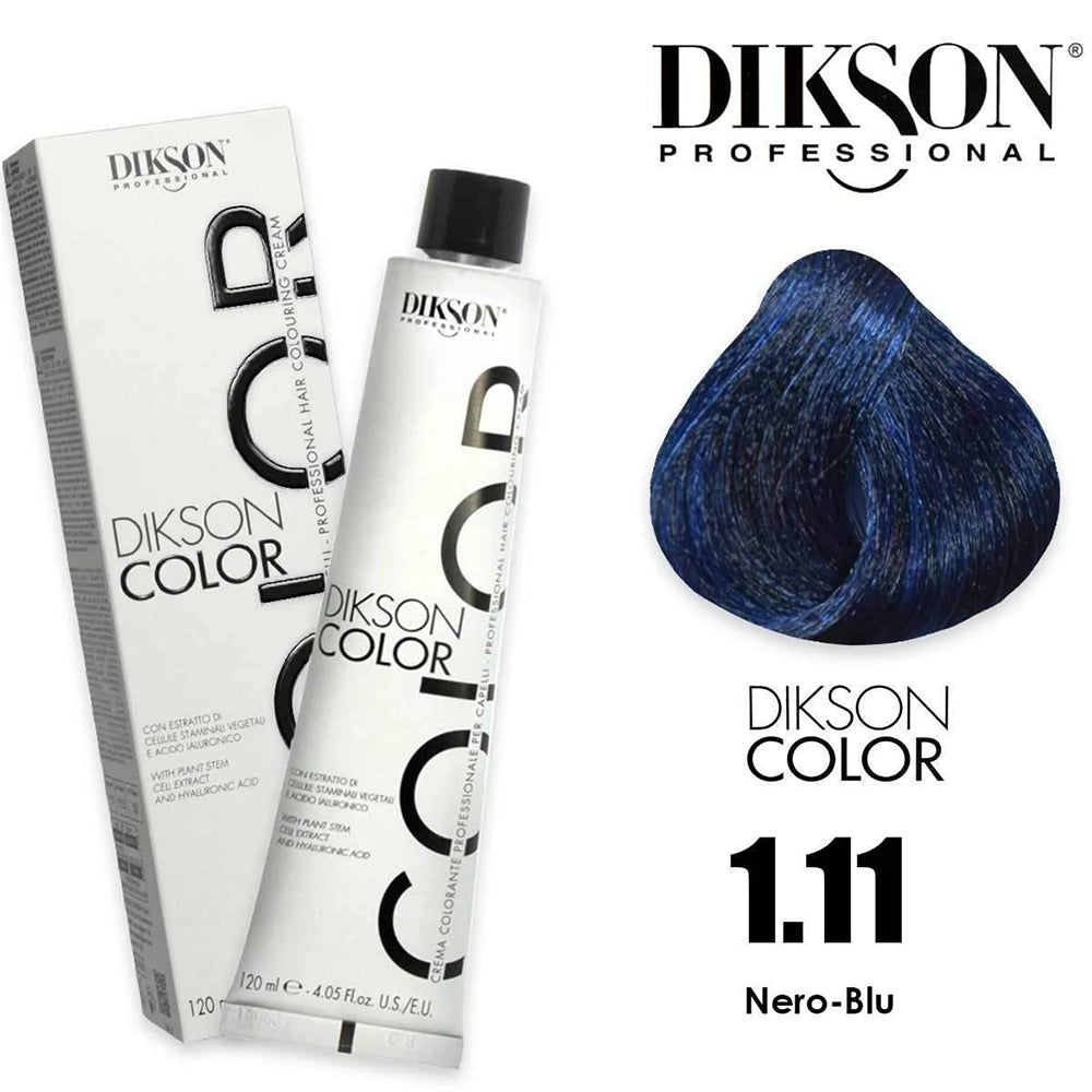 Tinte Dikson Color Permanente Negro Azulado 1.11 con Ácido Hialurónico 120ml