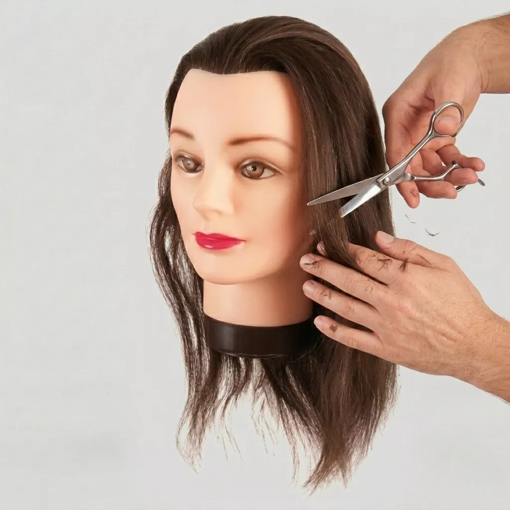 Cabeza de Maniquí Eurostil Pelo 100% Natural – 35-40 cm (Castaño)