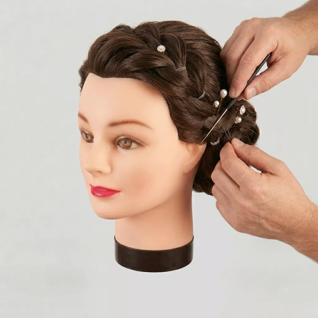 Cabeza de Maniquí Eurostil Pelo 100% Natural – 35-40 cm (Castaño)