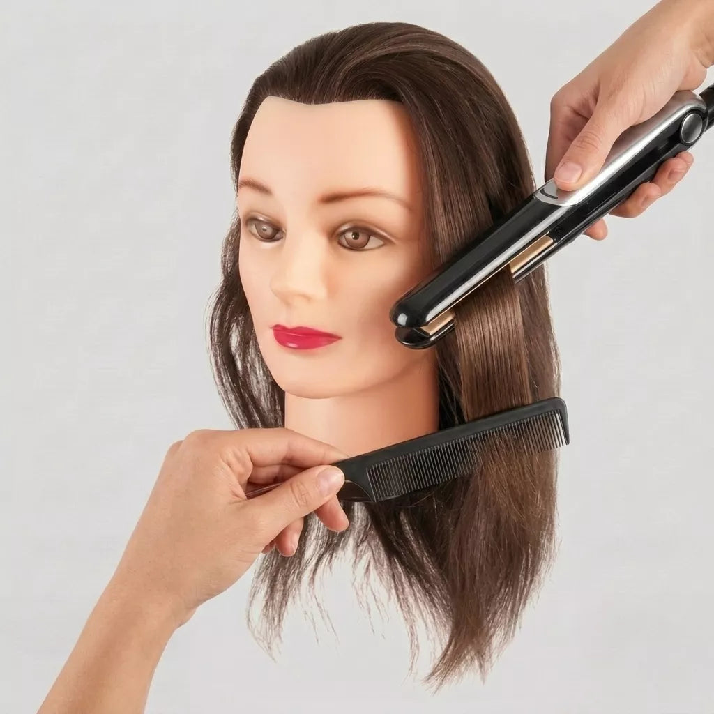 Cabeza de Maniquí Eurostil Pelo 100% Natural – 35-40 cm (Castaño)