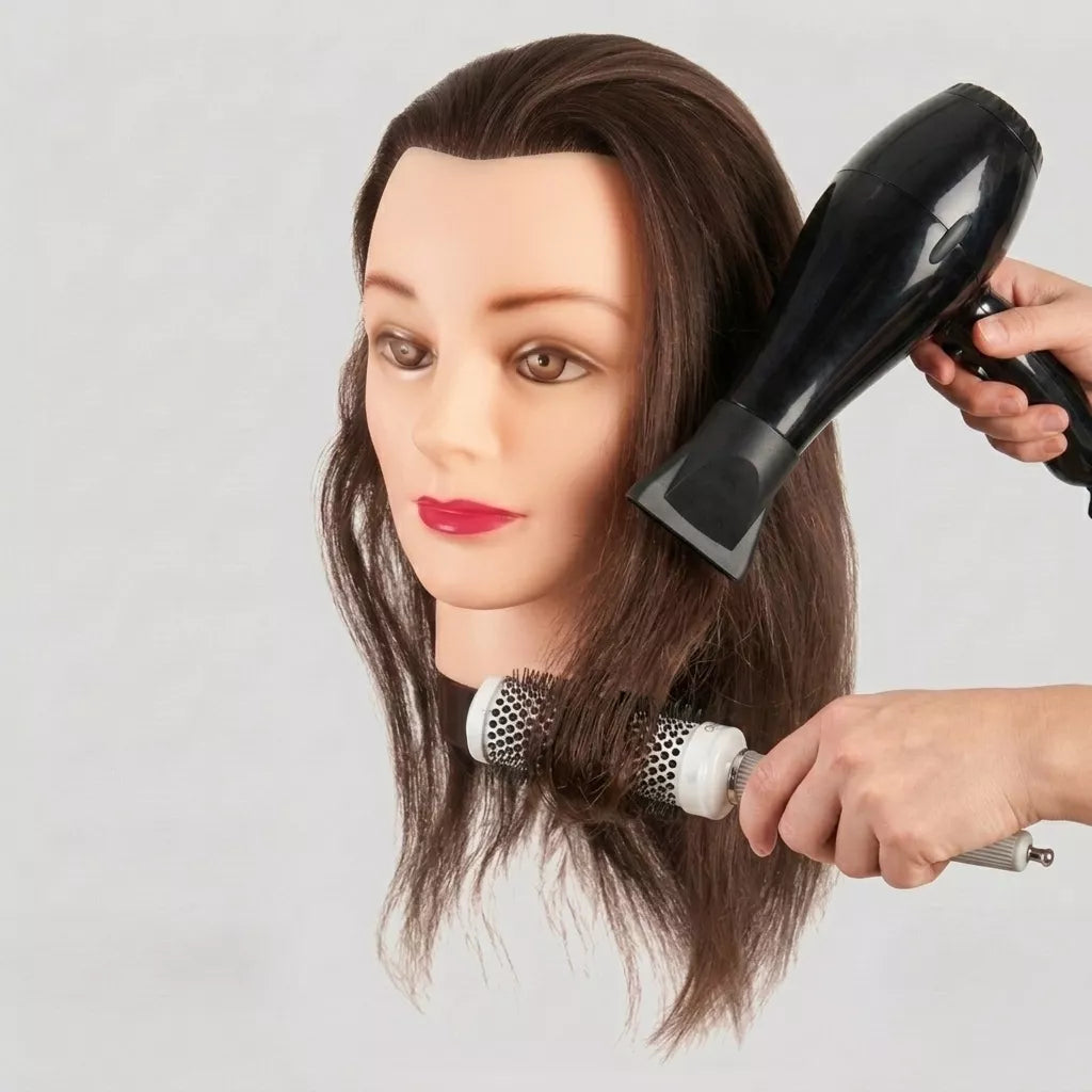 Cabeza de Maniquí Eurostil Pelo 100% Natural – 35-40 cm (Castaño)
