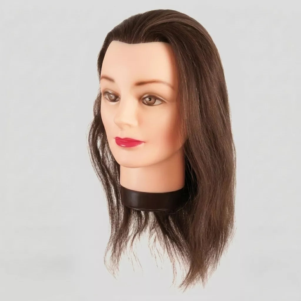 Cabeza de Maniquí Eurostil Pelo 100% Natural – 35-40 cm (Castaño)